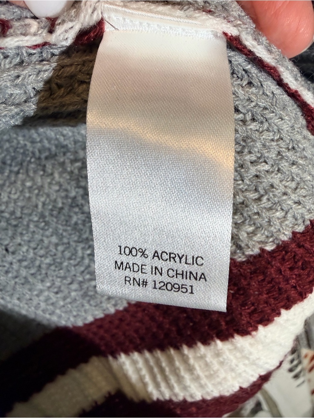 SO Gray Crewneck Sweater with Burgundy and White Stripes - Picture 7 of 7